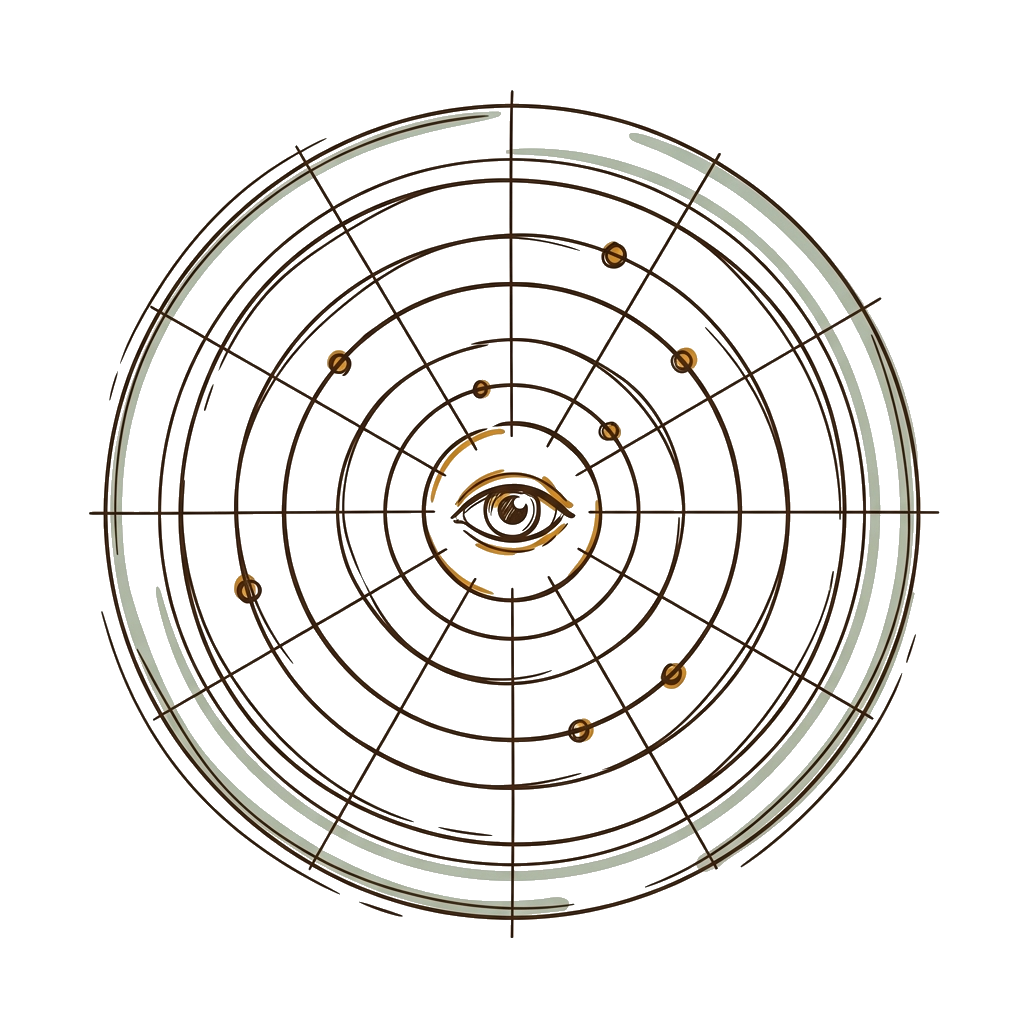 Hand-drawn radar display with monitoring dots